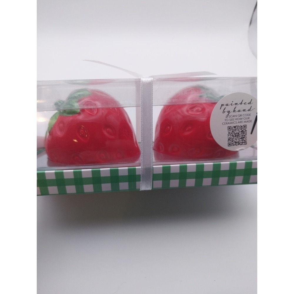 Lang Salt & Pepper Shakers 2"x3" Hand Painted Red Strawberries GrannyCore NIB